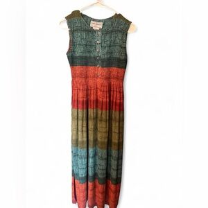 Vintage Karin Stevens Boho-chic Multi-colored Maxi Dress Size 6